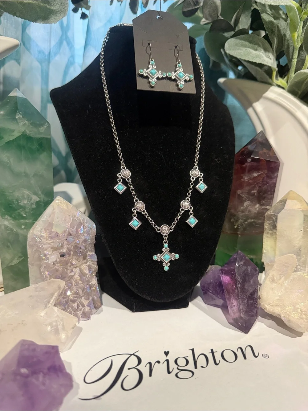 🦋 BRIGHTON SET! RETIRED VTG+ SLVR Turquoise Necklace & 2 Sets Matching Earrings!